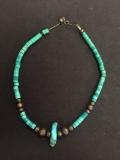 Old Pawn Native American Hand-Strung Turquose & Sterling Silver 14