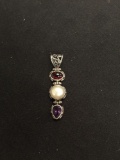Vintage Sterling Silver Ruby, Pearl & Amethyst Journey Pendant