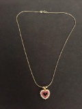 Gold-Tone Ruby & White Sapphire Sterling Silver Heart Pendant w/ 18