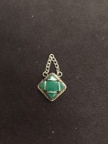 Old Pawn Mexico Hand-Crafted Sterling Silver Square Jade Pendant