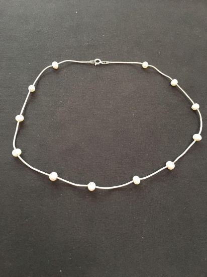 Sterling Silver 16" Snake Chain w/ Freshwater Pearl Stations