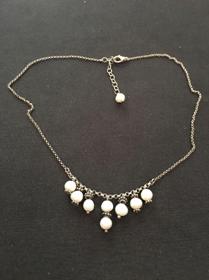 Sterling Silver Adjustable 16" Cable Chain w/ Pearl Chandelier Accent