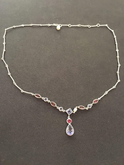 Handmade Sterling Silver Designer Link 18" Tanzanite & Amethyst Chandelier Necklace