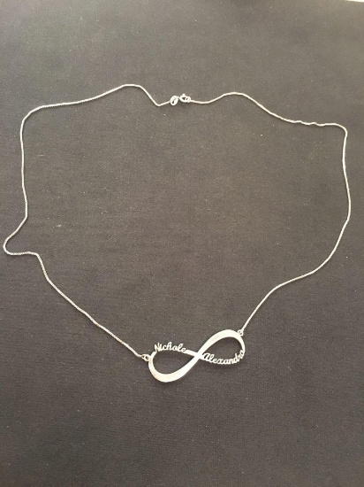 Sterling Silver "Nicole & Alesandra" Signet Infinity Necklace w/ 24" Box Chain