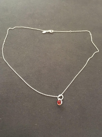 Petite Handmade Sterling Silver Garnet Pendant w/ 18" Cable Link Chain