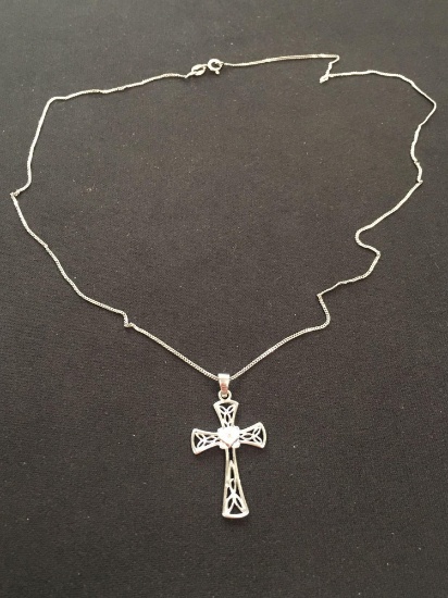 Cetic Sterling Silver Diamond Accented Cross w/ 20" Box Chain