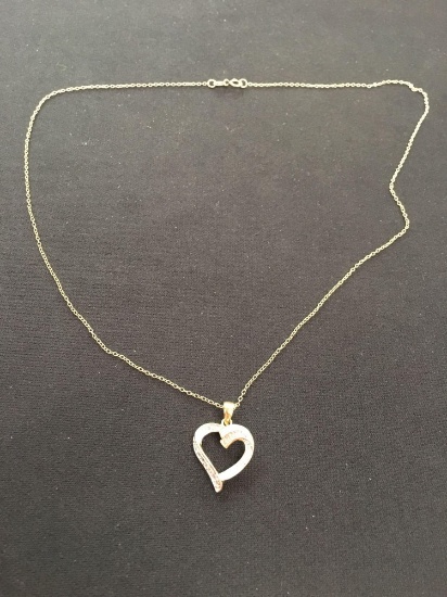 Classic Two-Tone Sterling Silver Heart Pendant w/ 18" Cable Chain