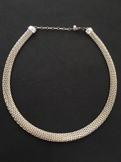 Large Sterling Silver Flat Woven 16" Chain - 40 Grams