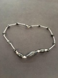 Hand-Strung Large Sterling Silver & Rough Onyx Beaded 18