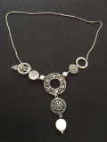 Hand-Crafted Sterling Silver Chandelier Necklace w/ Baroque Pearl & 14