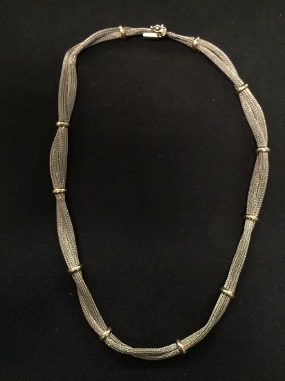 Woven Sterling Silver 16" Necklace w/ Gold-Tone Accents -26 Grams