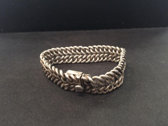 Old Pawn Mexicon Hand-Braided Wide Sterling Silver Link Bracelet - 61 Grams