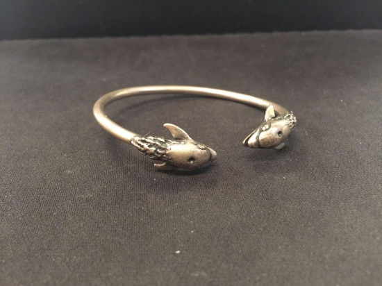 Sterling Silver Dolphin Ended Sterling Silver Cuff Bracelet