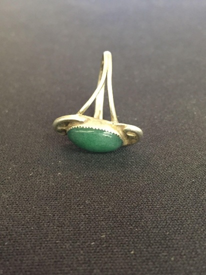 Old Pawn Sterling Silver & Green Onyx Ring - Size 6.5