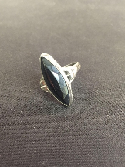 Hallmarked Sterling Silver & Hematite Ring - Size 4.5