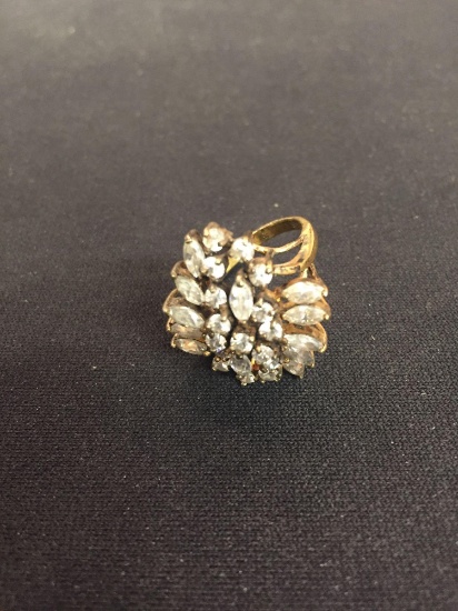 Cubic Zirconia Cluster Sterling Silver Cocktail Ring - Size 5.5