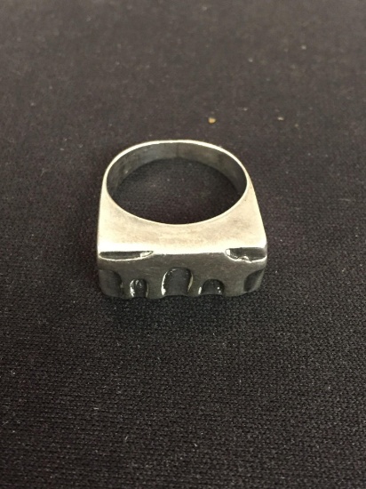 Carved Modernist Sterling Silver Ring - Size 7.75