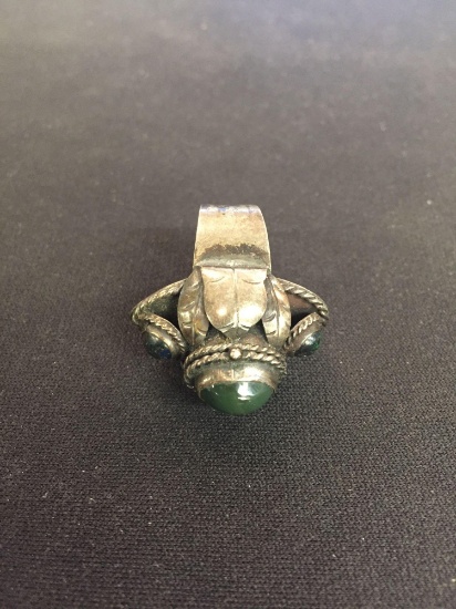 Old Pawn Taxco Sterling Silver & Green Gemstone Ring