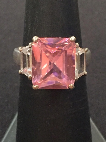 Pink & White Gemstone Sterling Silver Cocktail Ring - Size 6