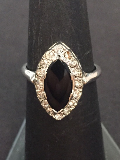 Black Onyx & CZ Sterling Silver Cocktail Ring - Size 6