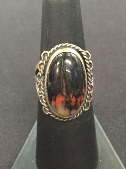 Old Pawn Sterling Silver & Multi Color Agate Ring - Size 6.25