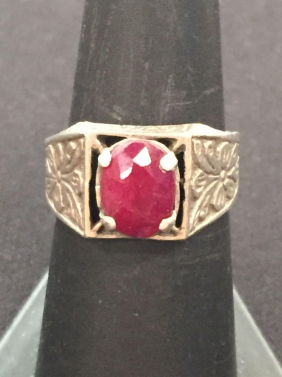Antique Sterling Silver & Raw Pink Gemstone Ring - Size 8