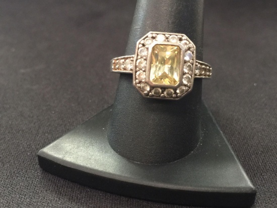 Citrine & White Gemstone Sterling Silver Ring - Size 9.75