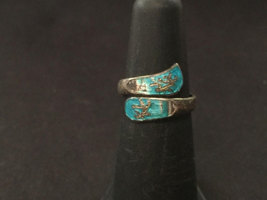 Vintage Siam Sterling Silver & Enamel Open Ring