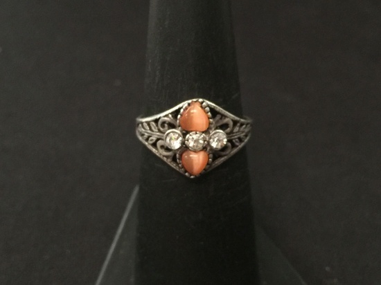 Orange Shell Unique Sterling Silver Ring - Size 6.5