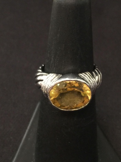 Sterling Silver & Citrine Ring - Size 6