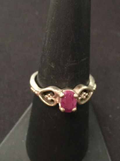 Sterling Silver & Ruby Ring - Size 7.75