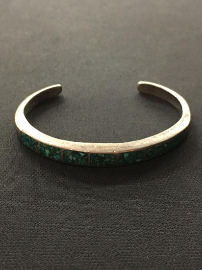 Old Pawn Native American Turquoise Inlaid Sterling Silver Cuff Bracelet