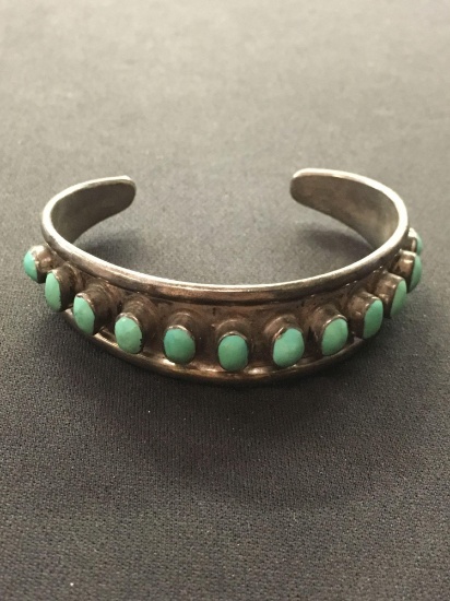 Old Pawn Native American Sterling Silver Turquoise Accented Cuff Bracelet-23 Grams