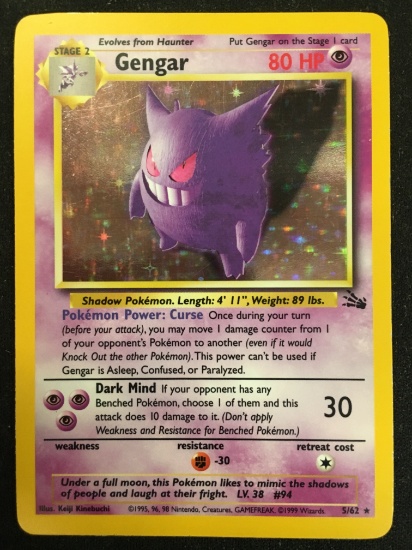 Pokemon Gengar Fossil Holofoil Card 5/62