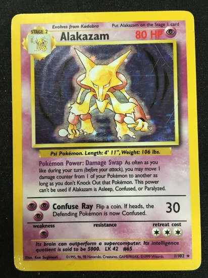 Pokemon Alakazam Base Set Holofoil Card 1/102