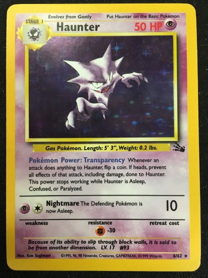 Pokemon Haunter Fossil Holofoil Card 6/62