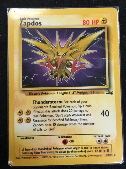 Pokemon Zapdos Fossil Rare Card 30/62