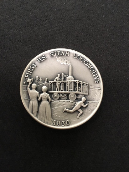 The Danbury Mint Sterling Silver .925 Bullion Round Coin - 33.9 grams - 1830 Steam Locomotive