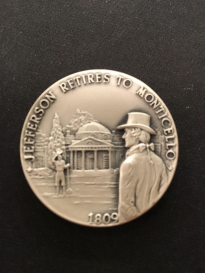 The Danbury Mint Sterling Silver .925 Bullion Round Coin - 37.9 grams - 1809 Jefferson Retires
