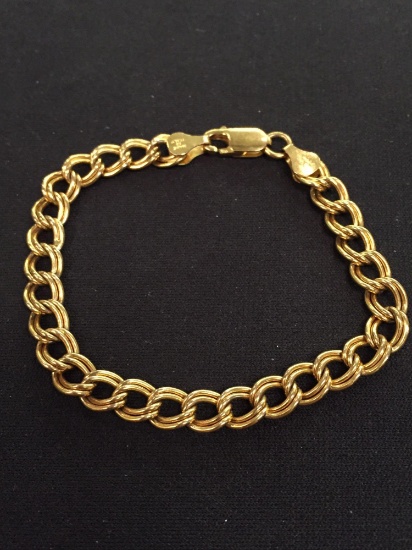 Italian Made Gold-Tone Sterling Silver Double Curb Link 7" Bracelet