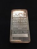 10 Troy Ounce .999 Fine Silver Johnson Matthey Serial Numbered Silver Bullion Bar