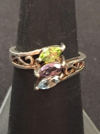 Peridot, Amethyst, & Topaz Sterling Silver Ring - Size 6.75