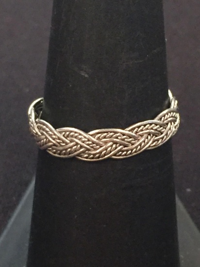 Woven Sterling Silver Braided Rope Design Ring - Size 7.75