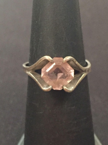 Vintage Rose Quartz Sterling Silver Ring - Size 5