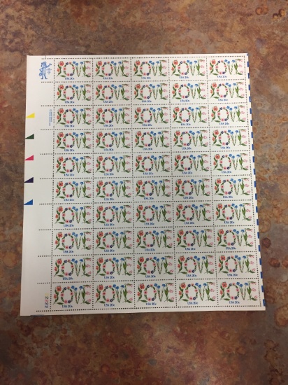 Unused Uncut Sheet of 50 USA LOVE Stamps - $10.00 Face Value