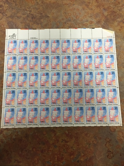 Unused Uncut Sheet of 50 USA Season's Greetings Stamps - $10.00 Face Value