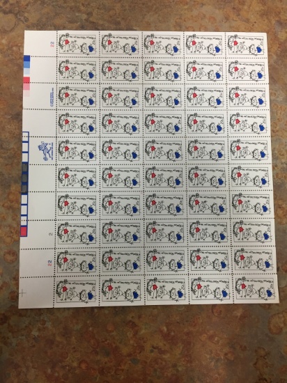 Unused Uncut Sheet of 50 USA Children Drawings Stamps - $10.00 Face Value