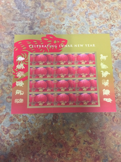Unused Uncut Sheet of 12 USA Celebrating Lunar New Year Stamps - $4.92 Face Value