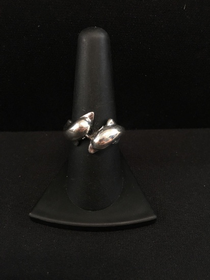 "Twin Dolphin" Sterling Silver Ring Band - Size 8