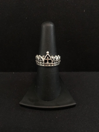 Catholic "Crown" Styled Sterling Silver Ring Band - Size 7